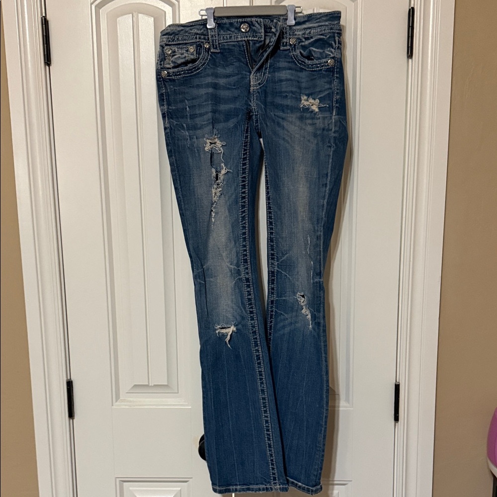 Miss Me Distressed Boot Cut Jeans - Blue